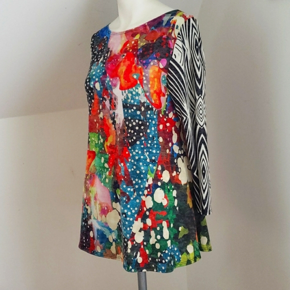 Amma made in LA Top Tunic Multi Colore Abstract Animal Design  3/4 Sleeve, Sz S - Picture 6 of 16